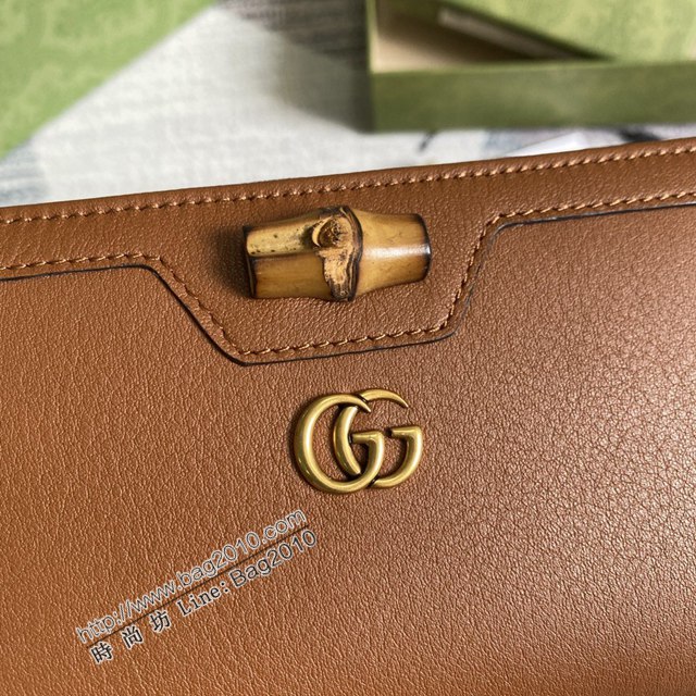 Gucci新款錢包 古馳竹子設計拉鏈女錢包 Gucci全皮純色長錢包 658634  ydg3020